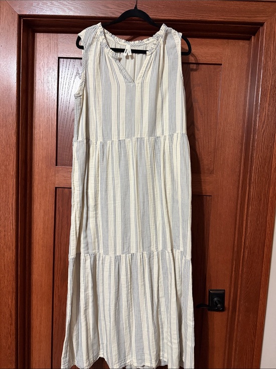 Pact Dresses & Skirts - Pact Cream and Blue Striped Tiered Maxi Dress